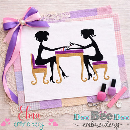 Manicure Girls Salon Scene - Fill Stitch - Machine Embroidery Design