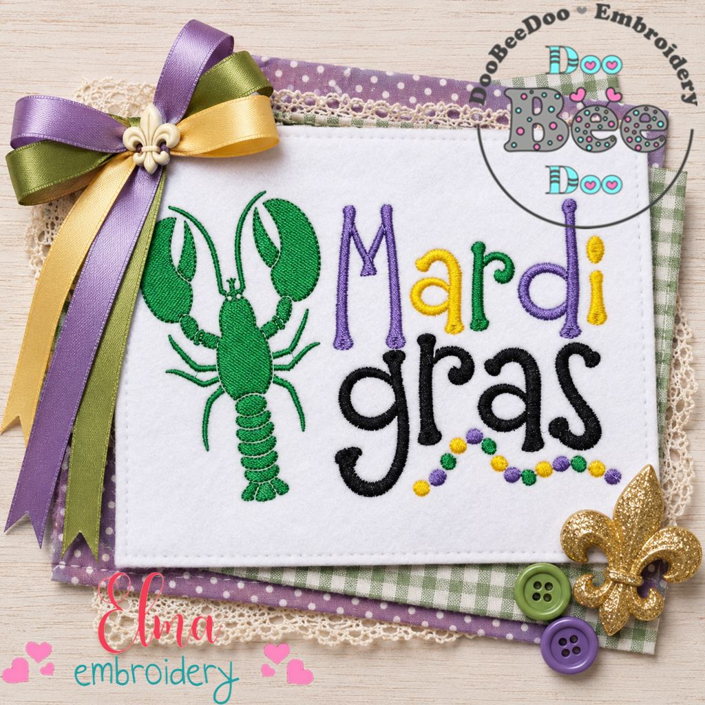 Mardi Gras Lobster Celebration Design - Fill Stitch – Machine Embroidery Design