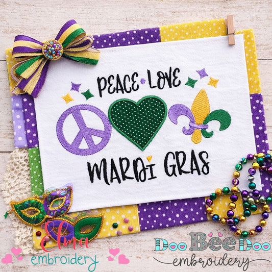 Peace Love Mardi Gras - Appliqué - Machine Embroidery Design