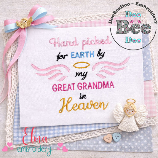 Hand Picked for Earth by My Great Grandma - Satin Stitch - Machine Embroidery Design