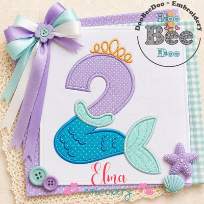 Magical Mermaid Birthday Two - Applique - Machine Embroidery Design