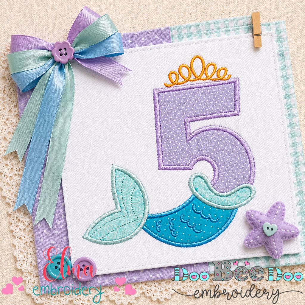 Mermaid Tail Number 5 - Appliqué – Machine Embroidery Design