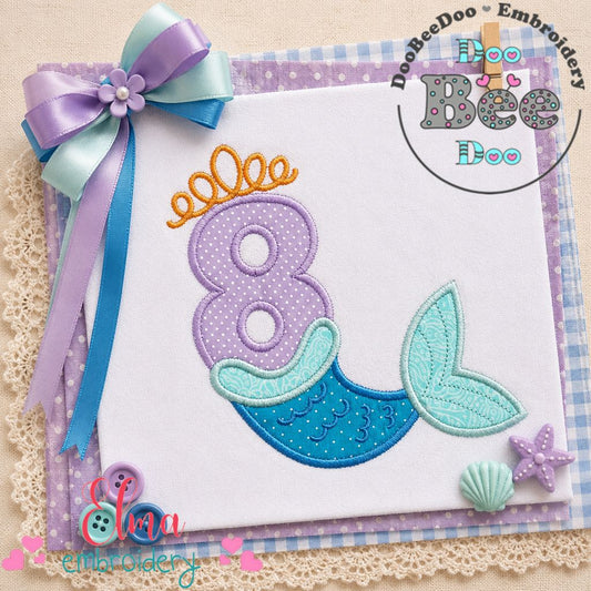 Mermaid Tail Number Eight - Appliqué – Machine Embroidery Design