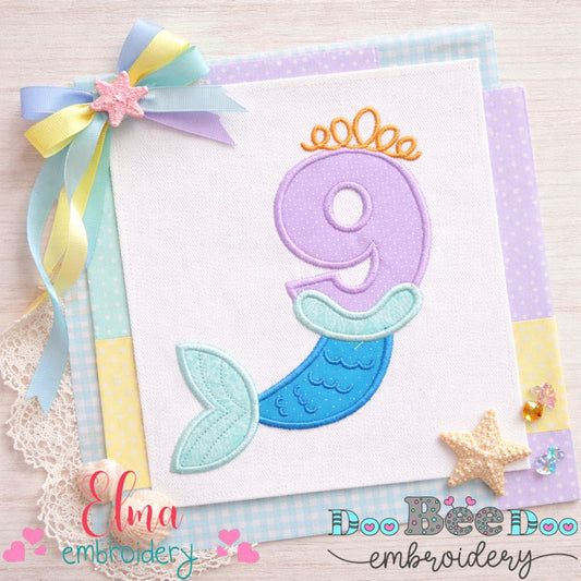 Mermaid Tail Number Nine - Appliqué - Machine Embroidery Design