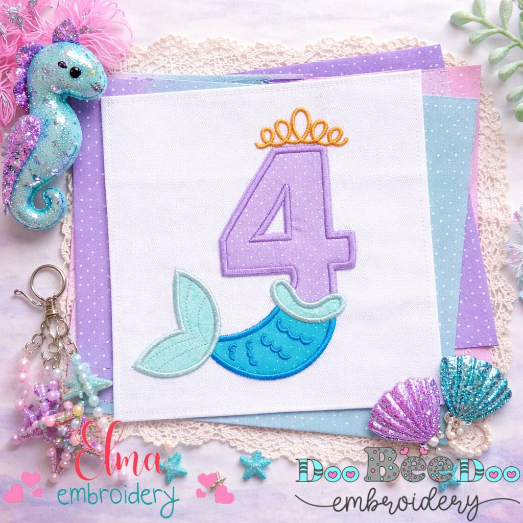 Mermaid Tail Number Four – Appliqué – Machine Embroidery Design