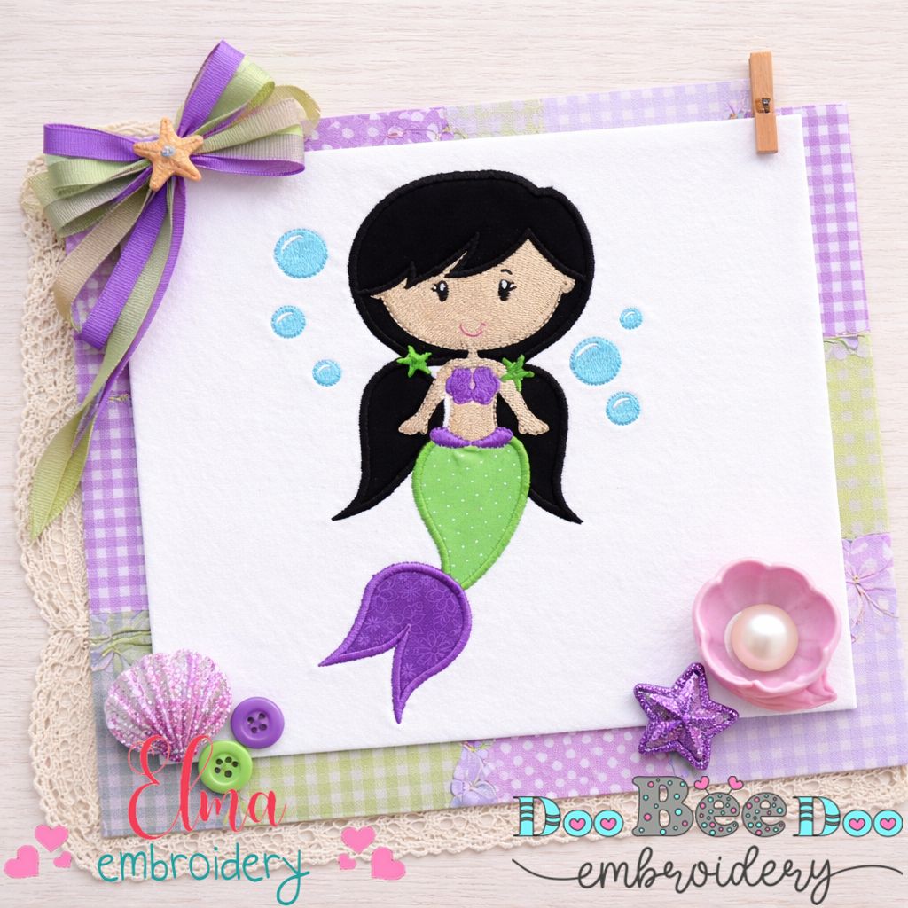 Sweet Little Mermaid Girl - Appliqué – Machine Embroidery Design