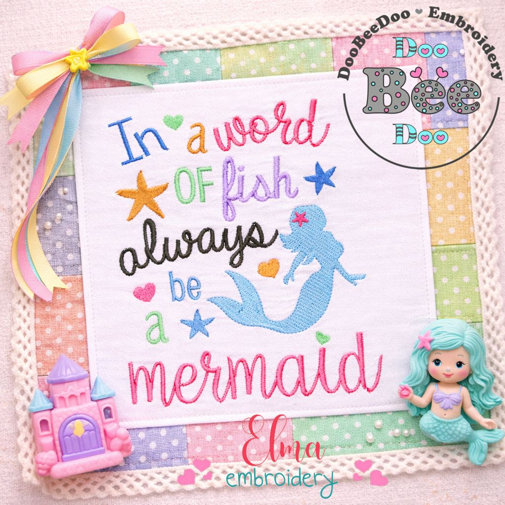 In a World of Fish Always Be a Mermaid – Fill Stitch – Machine Embroidery Design