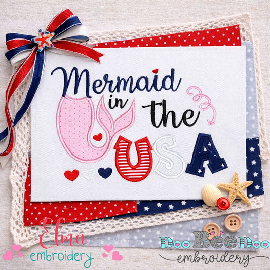 Mermaid in the USA - Appliqué - Machine Embroidery Design