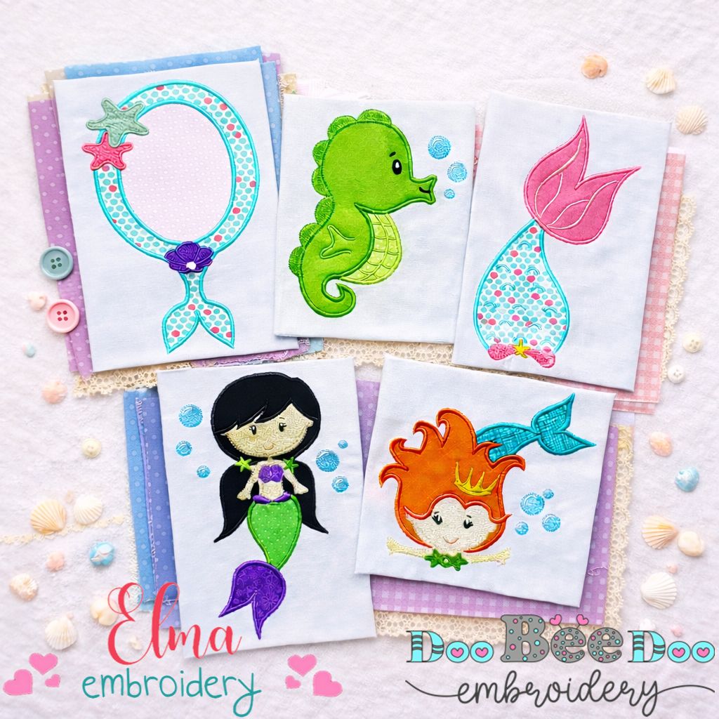 Complete Mermaid Collection Set – Appliqué – Machine Embroidery Design