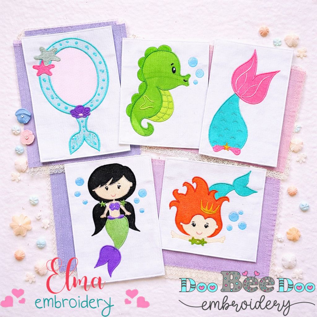 Complete Mermaid Collection Set – Fill Stitch – Machine Embroidery Design