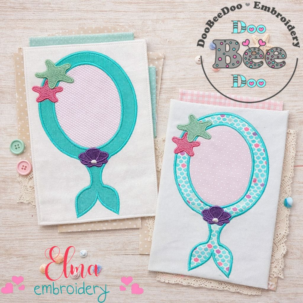 Mermaid Mirror Frame Set – Appliqué & Fill Stitch – Machine Embroidery Design