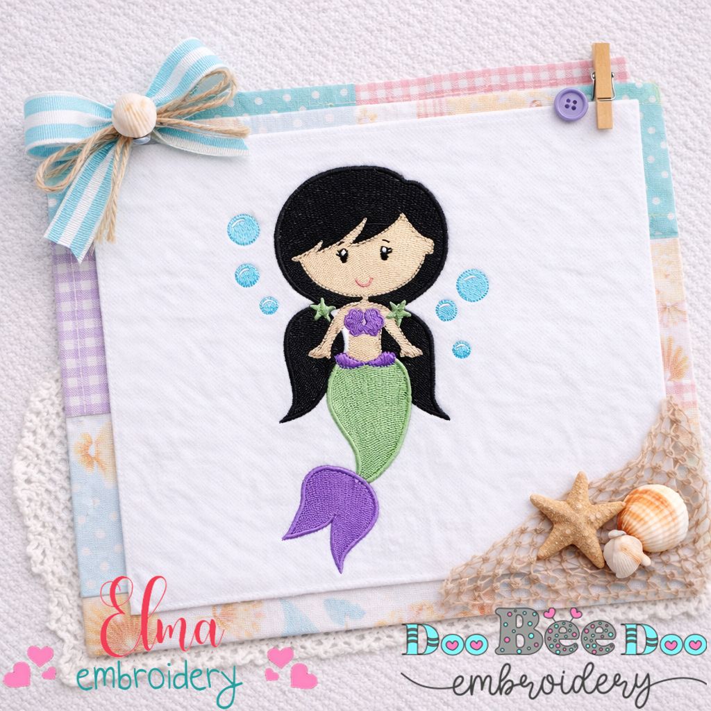 Sweet Little Mermaid Girl - Fill Stitch – Machine Embroidery Design