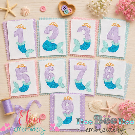 Mermaid Tail Birthday Numbers Collection – Applique – Machine Embroidery Design