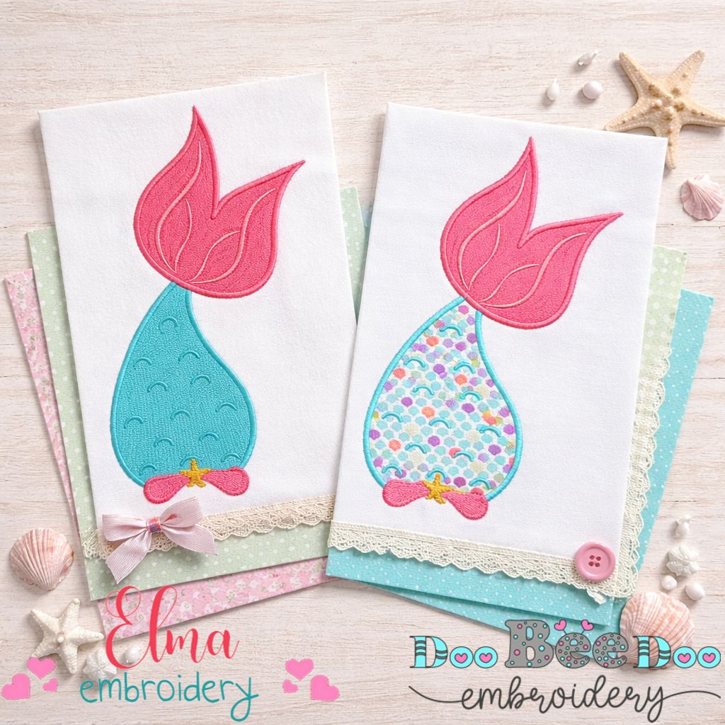 Sweet Mermaid Tail Duo – Appliqué & Fill Stitch – Machine Embroidery Design
