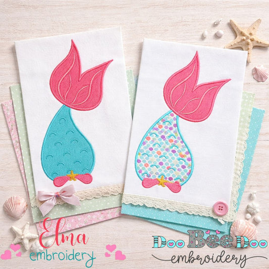 Sweet Mermaid Tail Duo – Appliqué & Fill Stitch – Machine Embroidery Design
