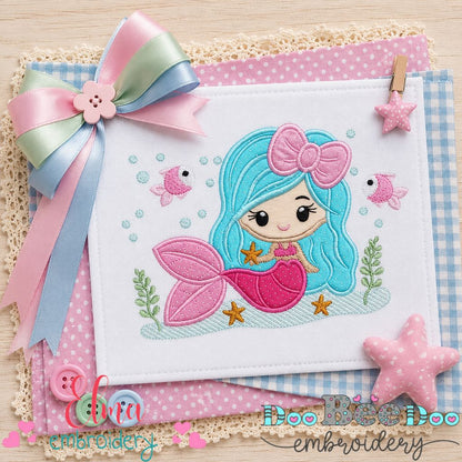 Sweet Mermaid Princess - Appliqué - Machine Embroidery Design