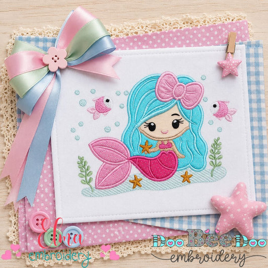 Sweet Mermaid Princess - Appliqué - Machine Embroidery Design