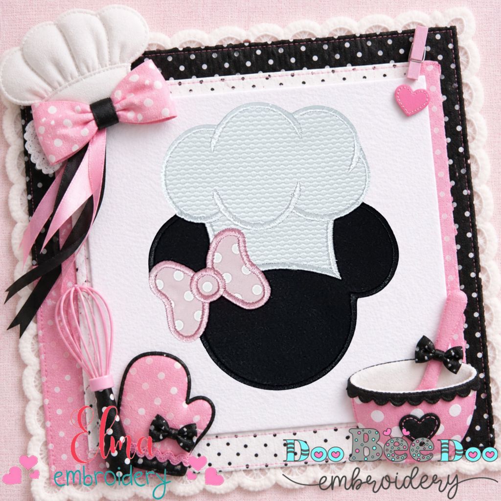Minnie Chef Hat Bow - Appliqué – Machine Embroidery Design