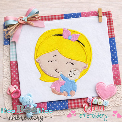 Sweet Mom Holding Baby - Appliqué – Machine Embroidery Design