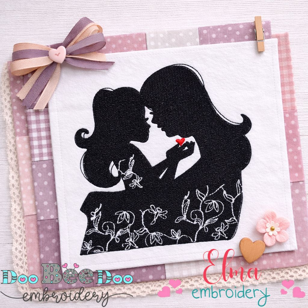 Sweet Mom and Daughter Silhouette - Fill Stitch – Machine Embroidery Design