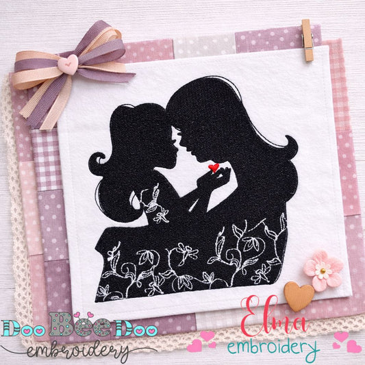 Sweet Mom and Daughter Silhouette - Fill Stitch – Machine Embroidery Design