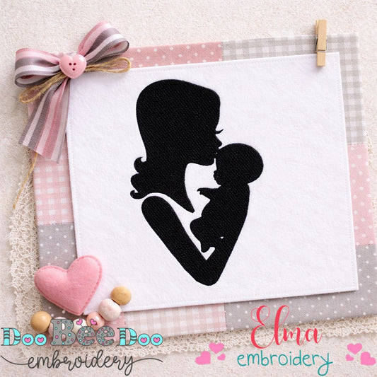 Tender Mom and Baby Silhouette - Fill Stitch – Machine Embroidery Design