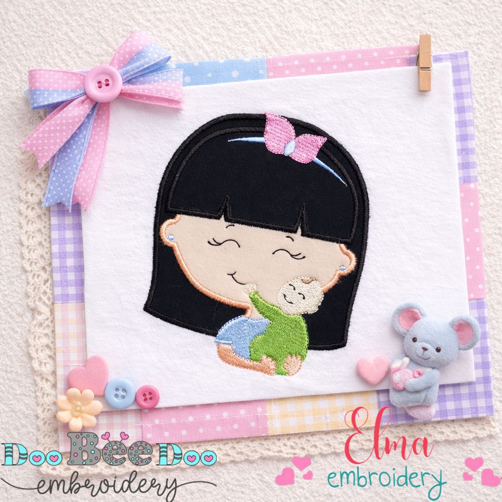 Sweet Mom Holding Baby - Appliqué - Machine Embroidery Design
