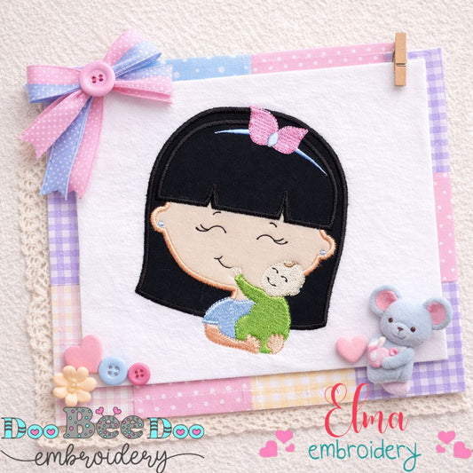 Sweet Mom Holding Baby - Appliqué - Machine Embroidery Design