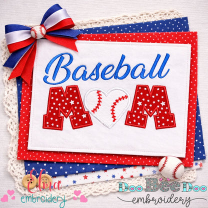 Baseball Mom Heart – Appliqué – Machine Embroidery Design