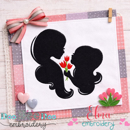 Sweet Mom and Daughter Flower Silhouette - Fill Stitch – Machine Embroidery Design