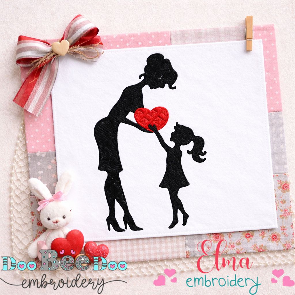 Sweet Mom and Daughter Heart Moment - Fill Stitch – Machine Embroidery Design