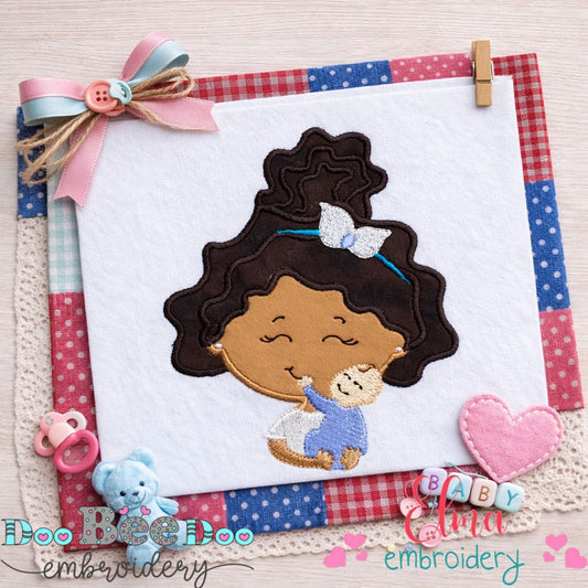 Happy Mom Holding Baby - Appliqué – Machine Embroidery Design
