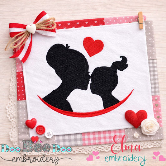 Sweet Mom and Daughter Heart Silhouette - Fill Stitch – Machine Embroidery Design