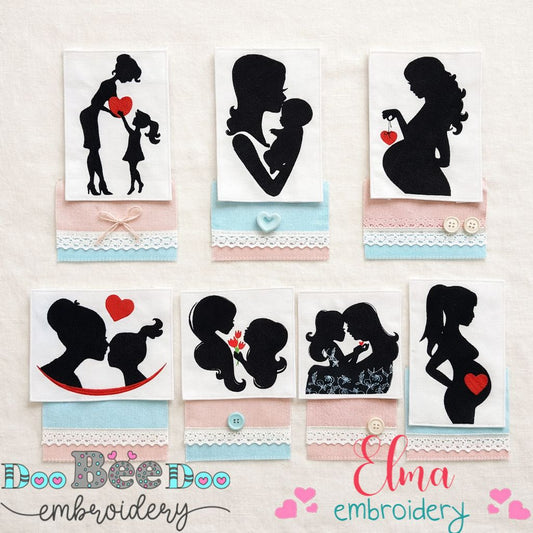 Mom and Baby Silhouette Bundle – Fill Stitch – Machine Embroidery Design