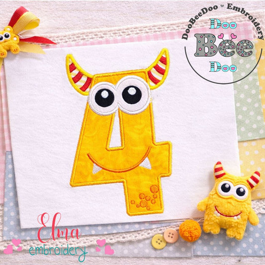 Monster Number Four – Appliqué – Machine Embroidery Design