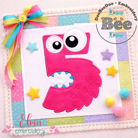 Monster Number Five – Appliqué – Machine Embroidery Design