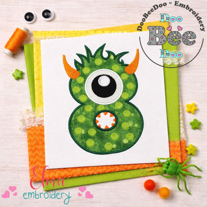Monster Number 8 Birthday Appliqué - Machine Embroidery Design