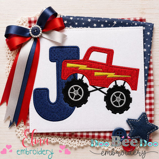 Monster Truck Letter J Design - Appliqué – Machine Embroidery Design