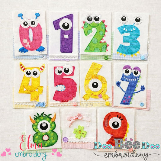 Monster Birthday Numbers Collection 0–9 – Appliqué – Machine Embroidery Design