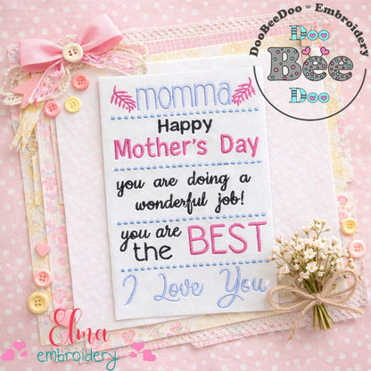Momma Happy Mother’s Day – Satin Stitch – Machine Embroidery Design