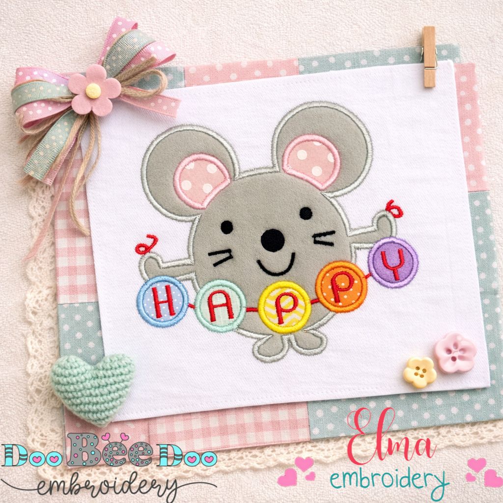 Happy Mouse - Appliqué - Machine Embroidery Design