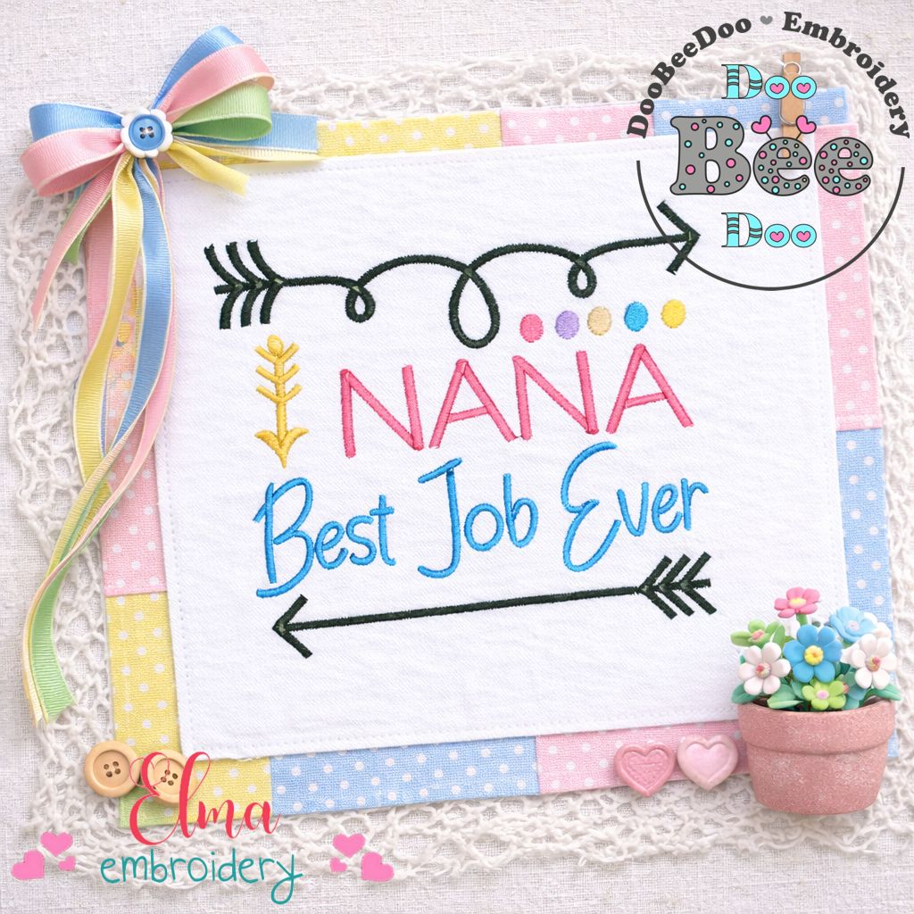 Nana Best Job Ever – Satin Stitch – Machine Embroidery Design