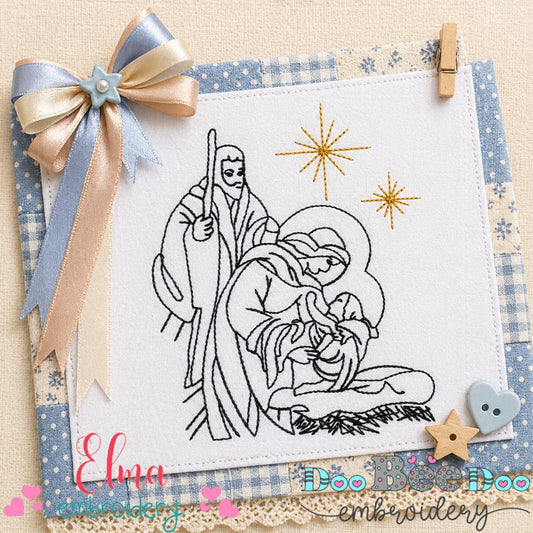 Holy Nativity Scene with Star - Redwork Stitch – Machine Embroidery Design
