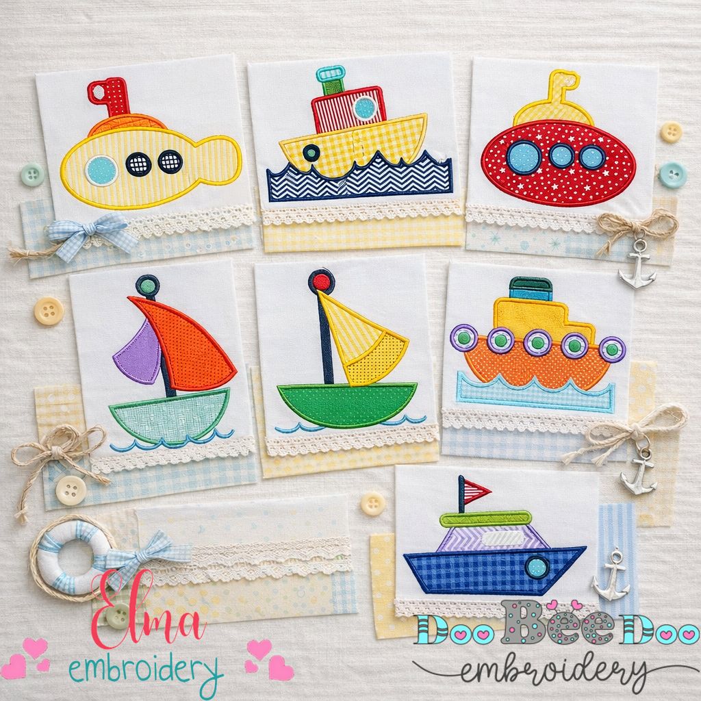 Sweet Nautical Boats Appliqué Bundle – Appliqué – Machine Embroidery Design
