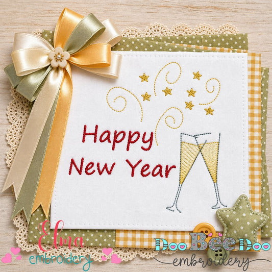 Festive Happy New Year Sparkle – Satin Stitch – Machine Embroidery Design