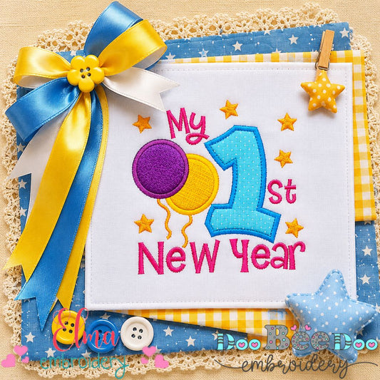 My 1st New Year Balloons - Applique - Machine Embroidery Design
