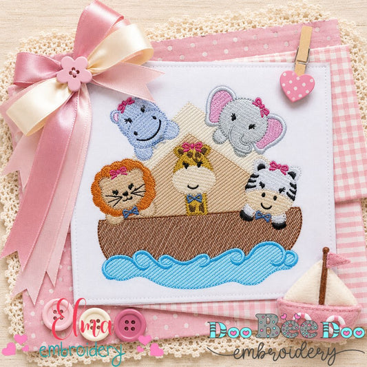 Noah's Ark Safari Friends Girl - Sketch Stitch - Machine Embroidery Design