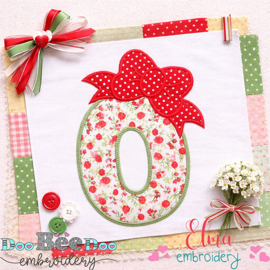 Sweet Big Bow Number Zero / Letter O - Appliqué - Machine Embroidery Design
