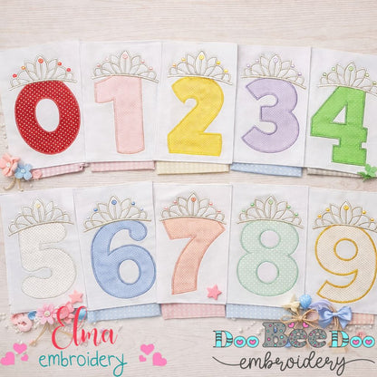 Princess Crown Numbers Collection 0–9 – Appliqué – Machine Embroidery Design