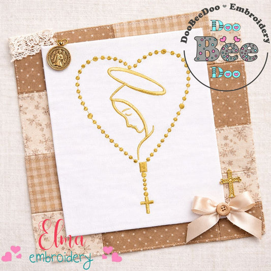 Our Lady Rosary Heart – Satin Stitch – Machine Embroidery Design